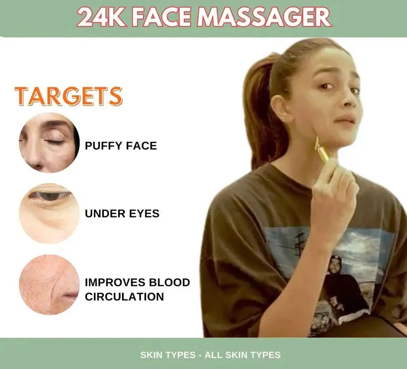24K Gold T-Shape Vibrating Face Massager 🌟Diwali Offer 50% OFF🌟