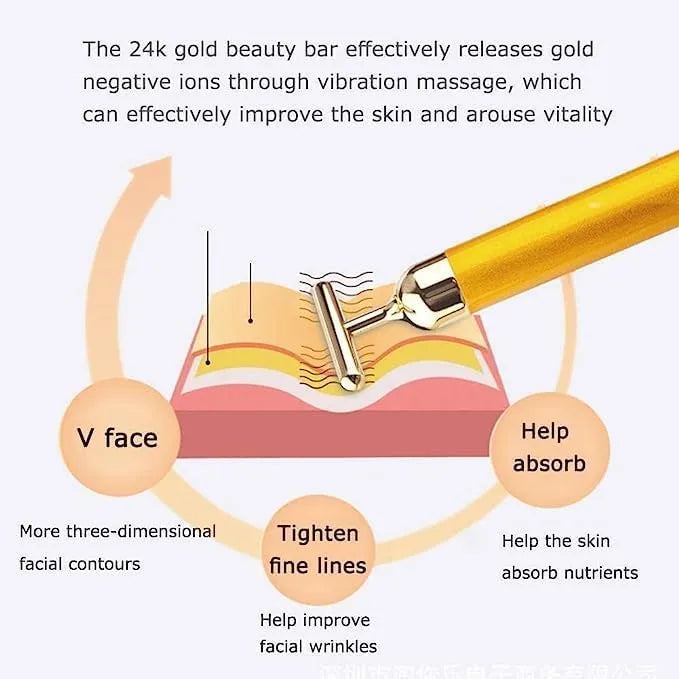 24K Gold T-Shape Vibrating Face Massager 🌟Diwali Offer 50% OFF🌟