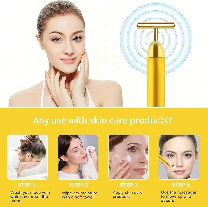 24K Gold T-Shape Vibrating Face Massager 🌟Diwali Offer 50% OFF🌟