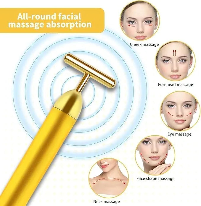 24K Gold T-Shape Vibrating Face Massager 🌟Diwali Offer 50% OFF🌟