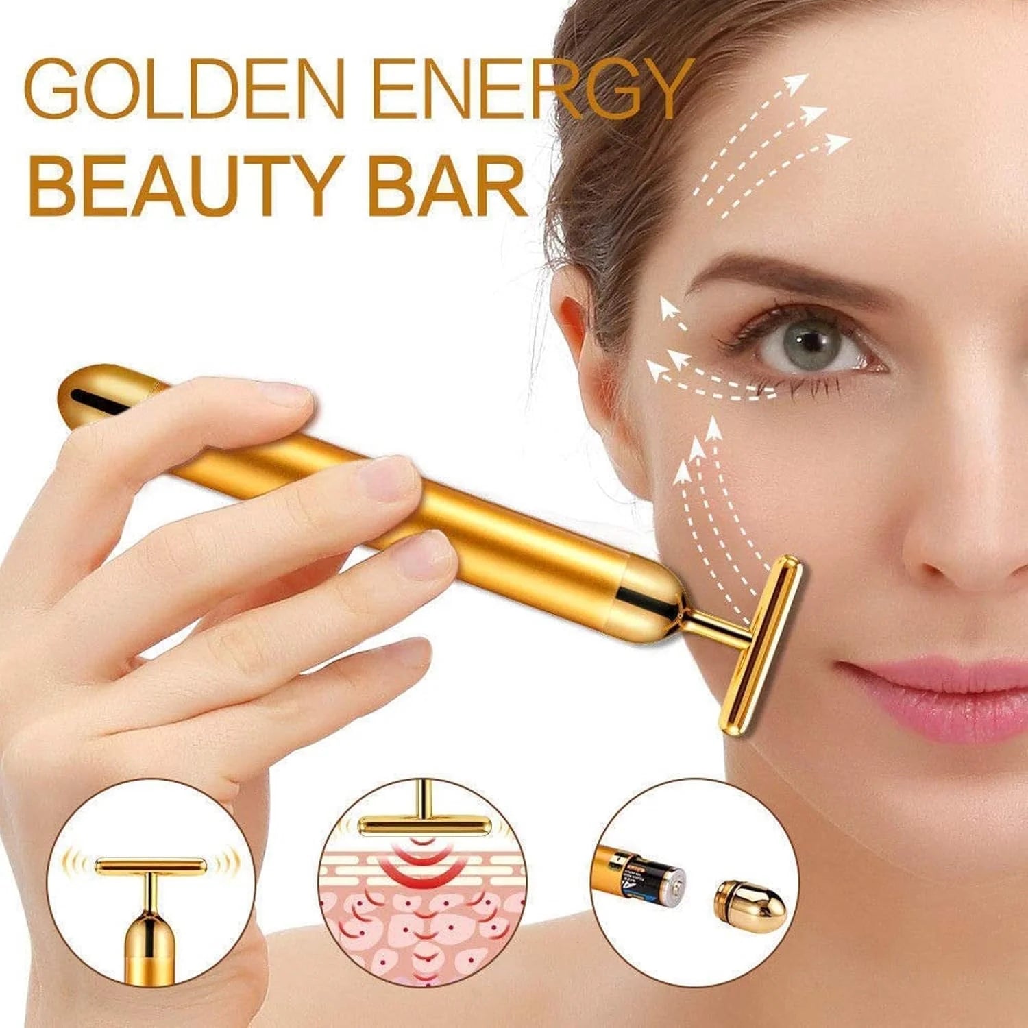 24K Gold T-Shape Vibrating Face Massager 🌟Diwali Offer 50% OFF🌟