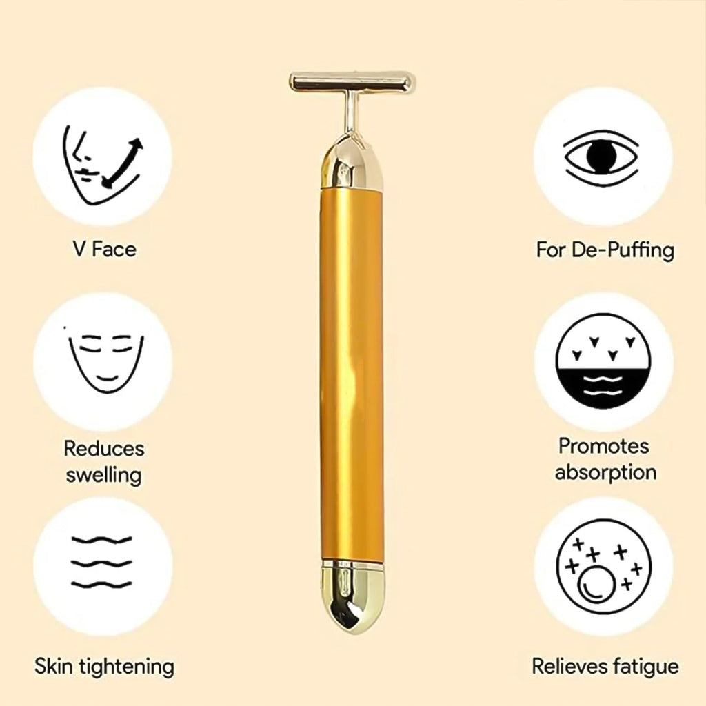 24K Gold T-Shape Vibrating Face Massager 🌟Diwali Offer 50% OFF🌟