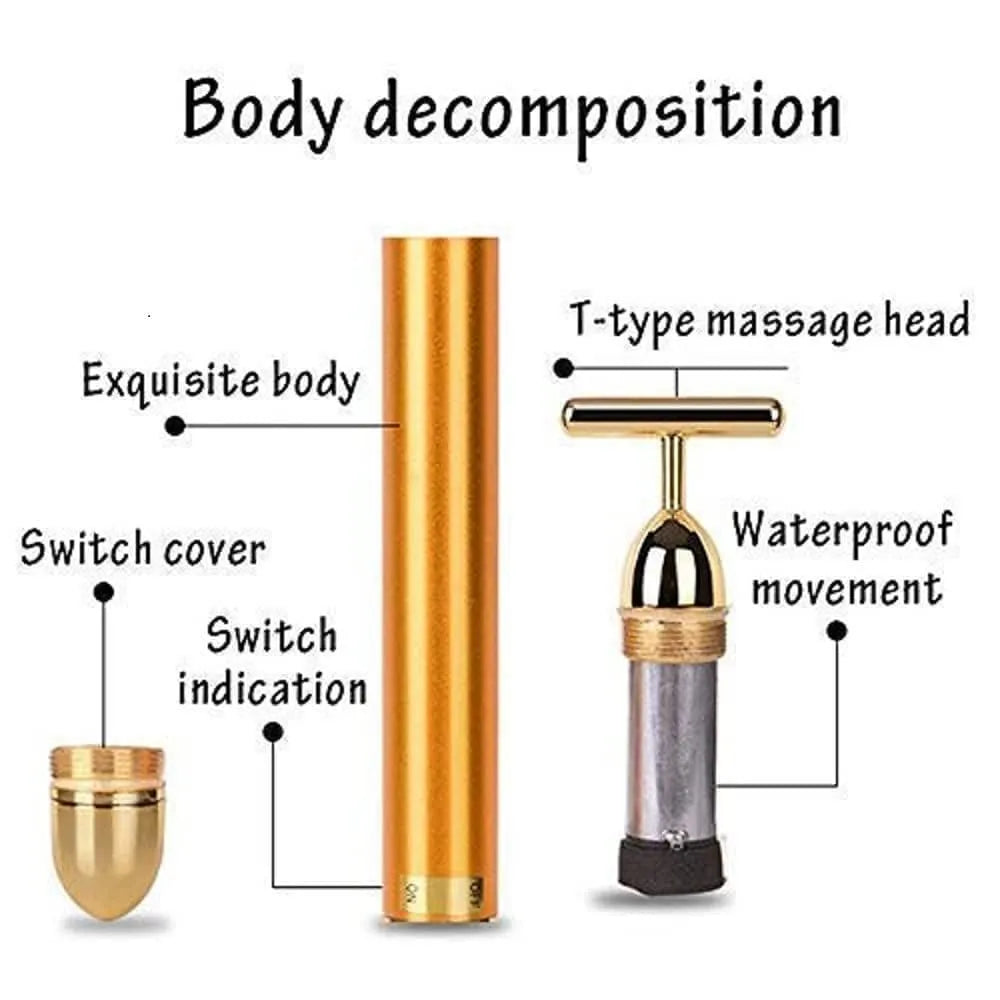 24K Gold T-Shape Vibrating Face Massager 🌟Diwali Offer 50% OFF🌟