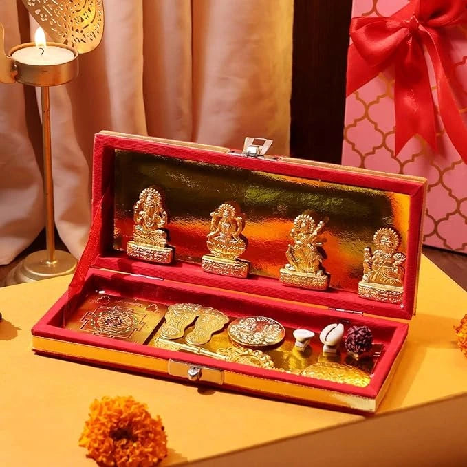Dhan Laxmi Kuber Bhandari Yantra - Set of 12 Brass Items