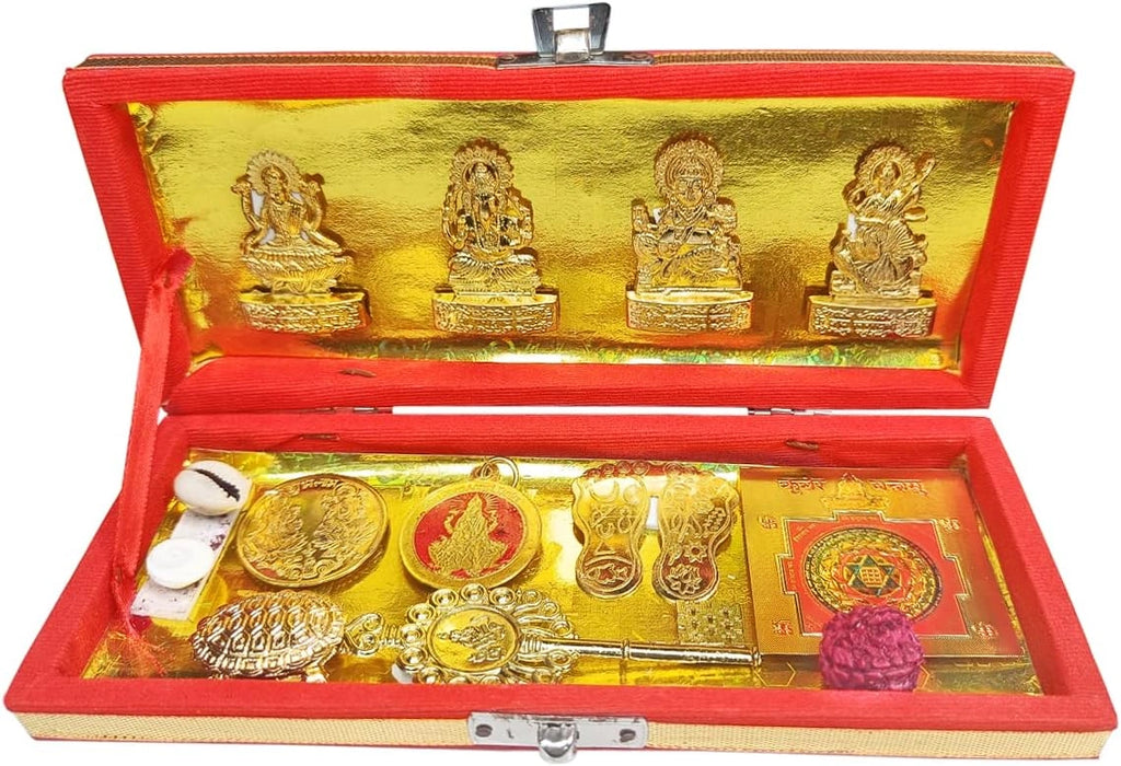 Dhan Laxmi Kuber Bhandari Yantra - Set of 12 Brass Items