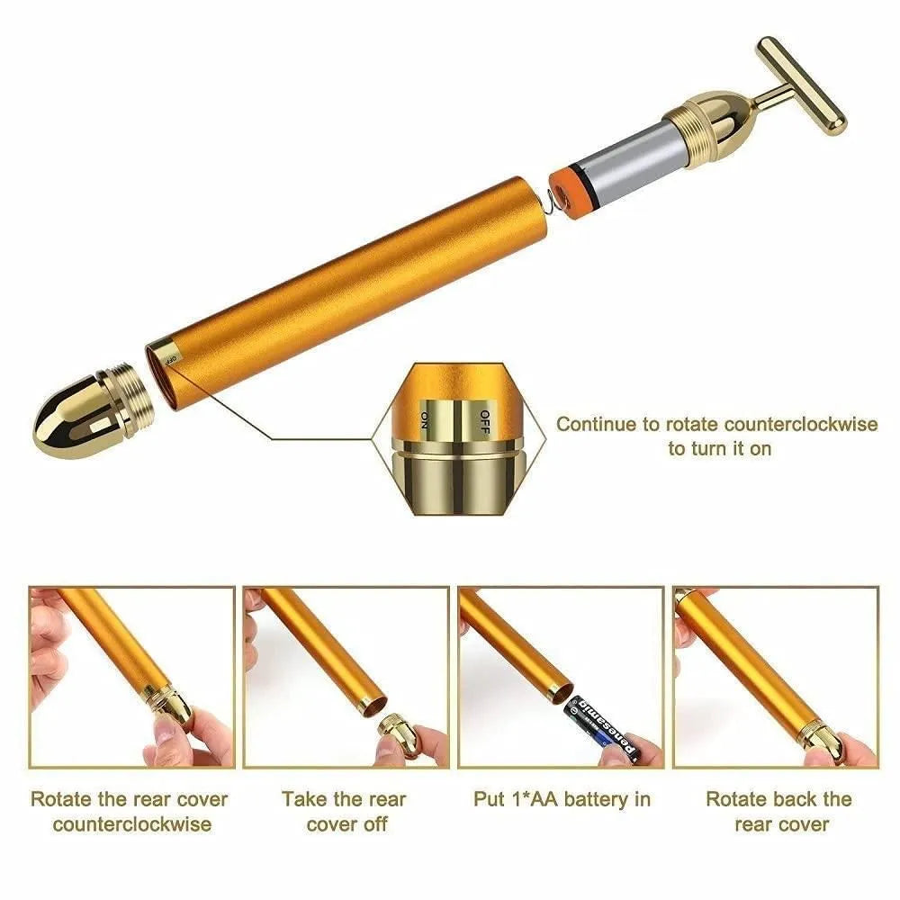 24K Gold T-Shape Vibrating Face Massager 🌟Diwali Offer 50% OFF🌟